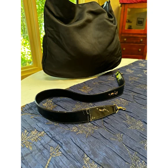 Gucci Black Nylon & Patent Leather Shoulder Bag w/ Bamboo Handle - Picture 3 of 16